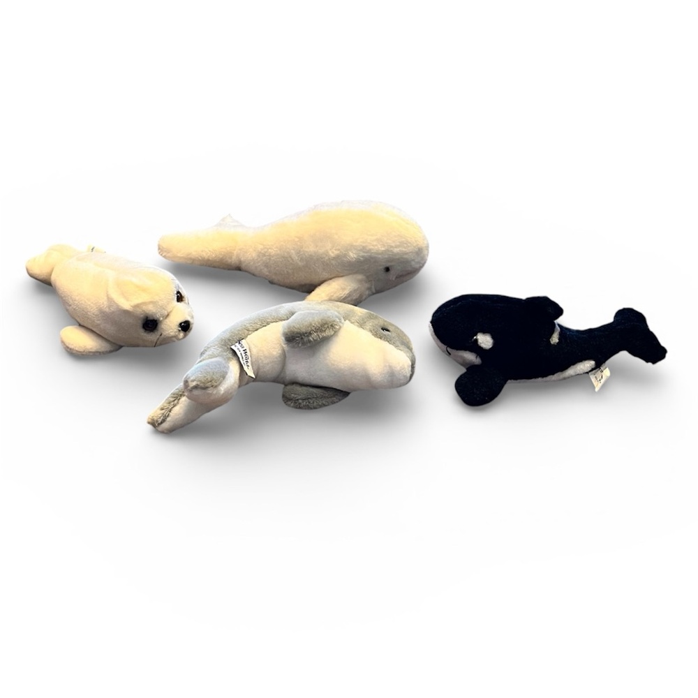 Vintage 90s Sea World Animal Plush Lot Shamu Orca Dolphin Baby Seal Beluga Whale